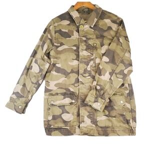 Express Green Camouflage Utility Chore Coat Military Jacket Women's Sz XS Camo